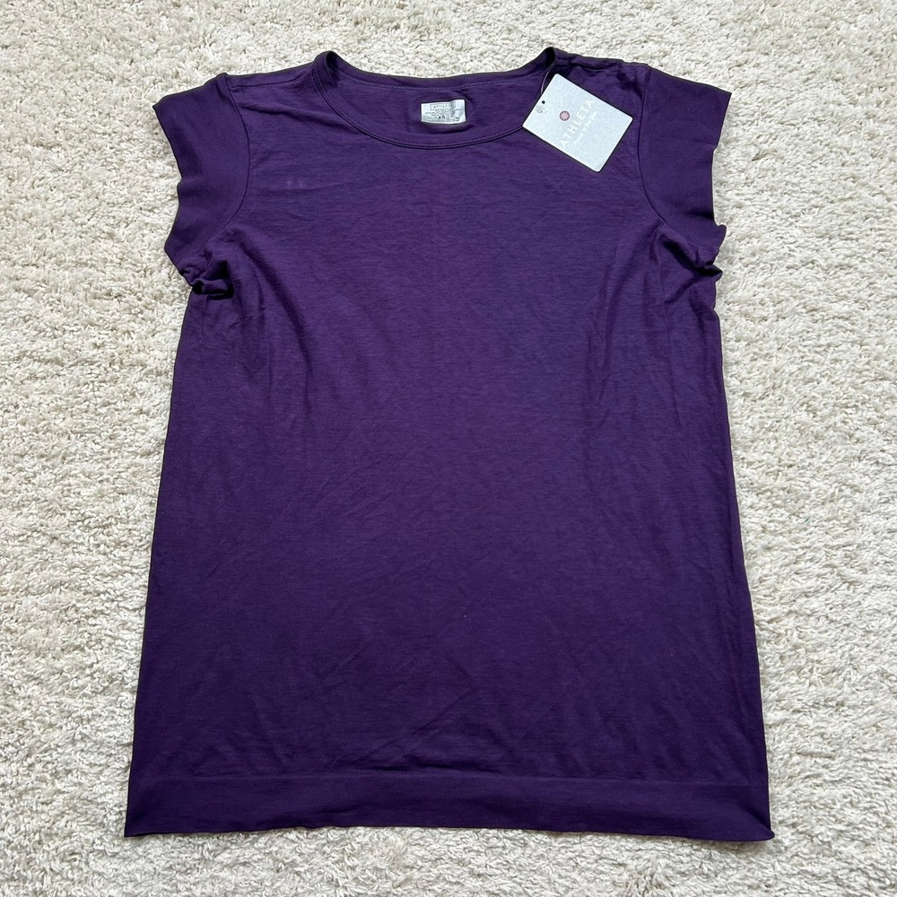 Athleta With Ease Tee XL Purple Organic Cotton T-Shirt Seamless Cap Sleeve New